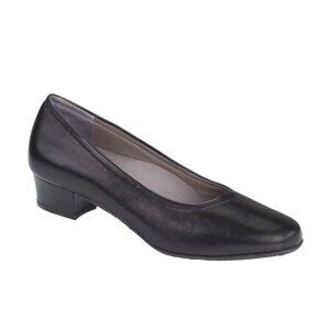 SAS Regina Black Slip On Leather Pumps Heels 1.375" 10WW